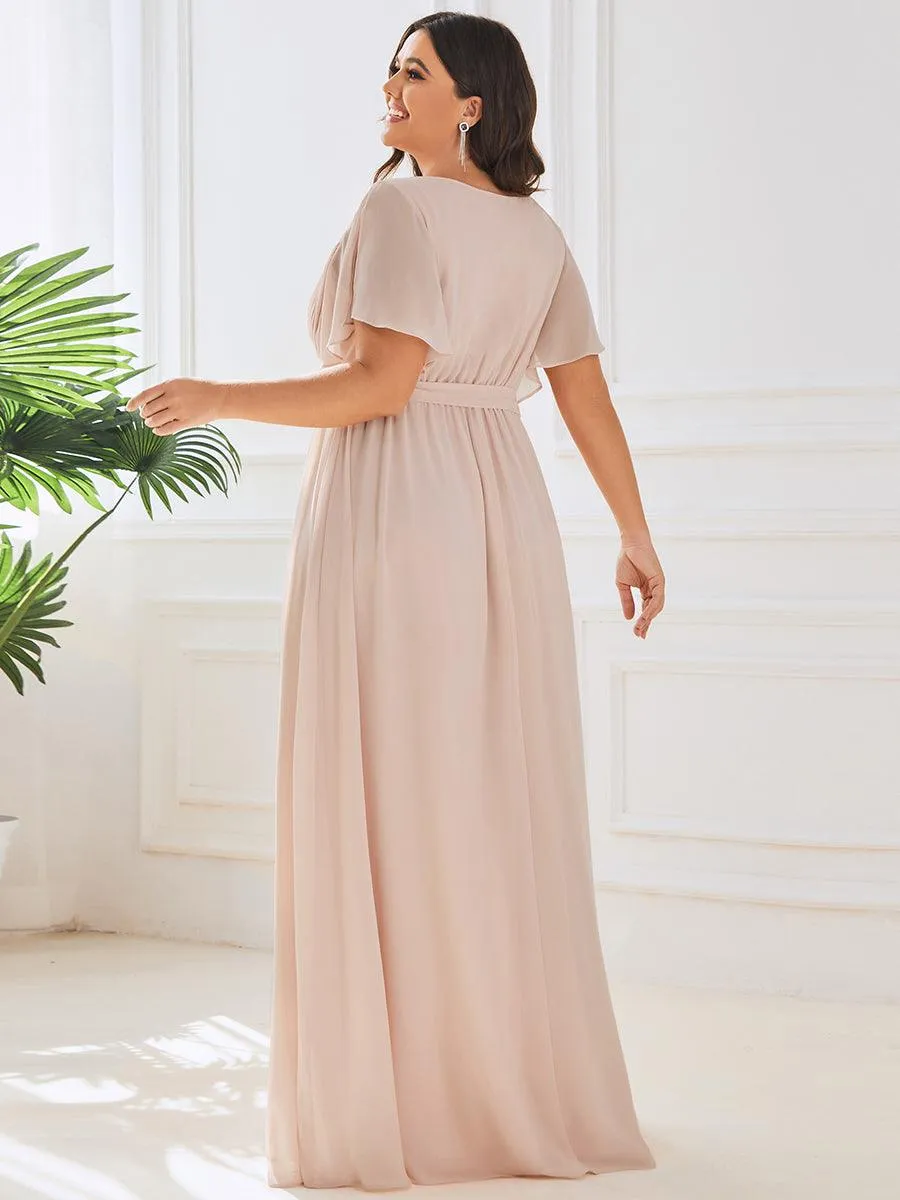 Robe de soirée en mousseline de soie longue de grande taille à encolure en V Maxi