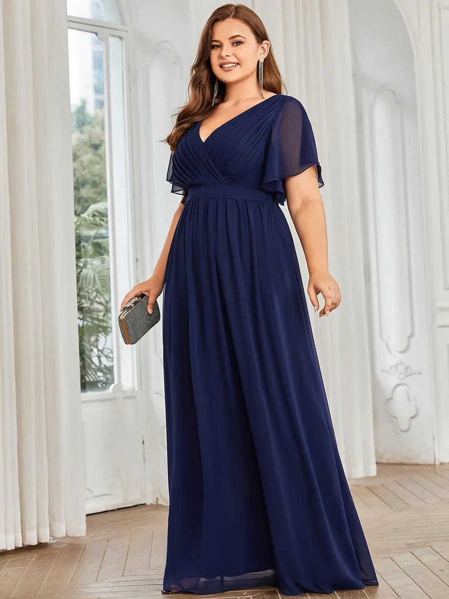 Robe de soirée en mousseline de soie longue de grande taille à encolure en V Maxi