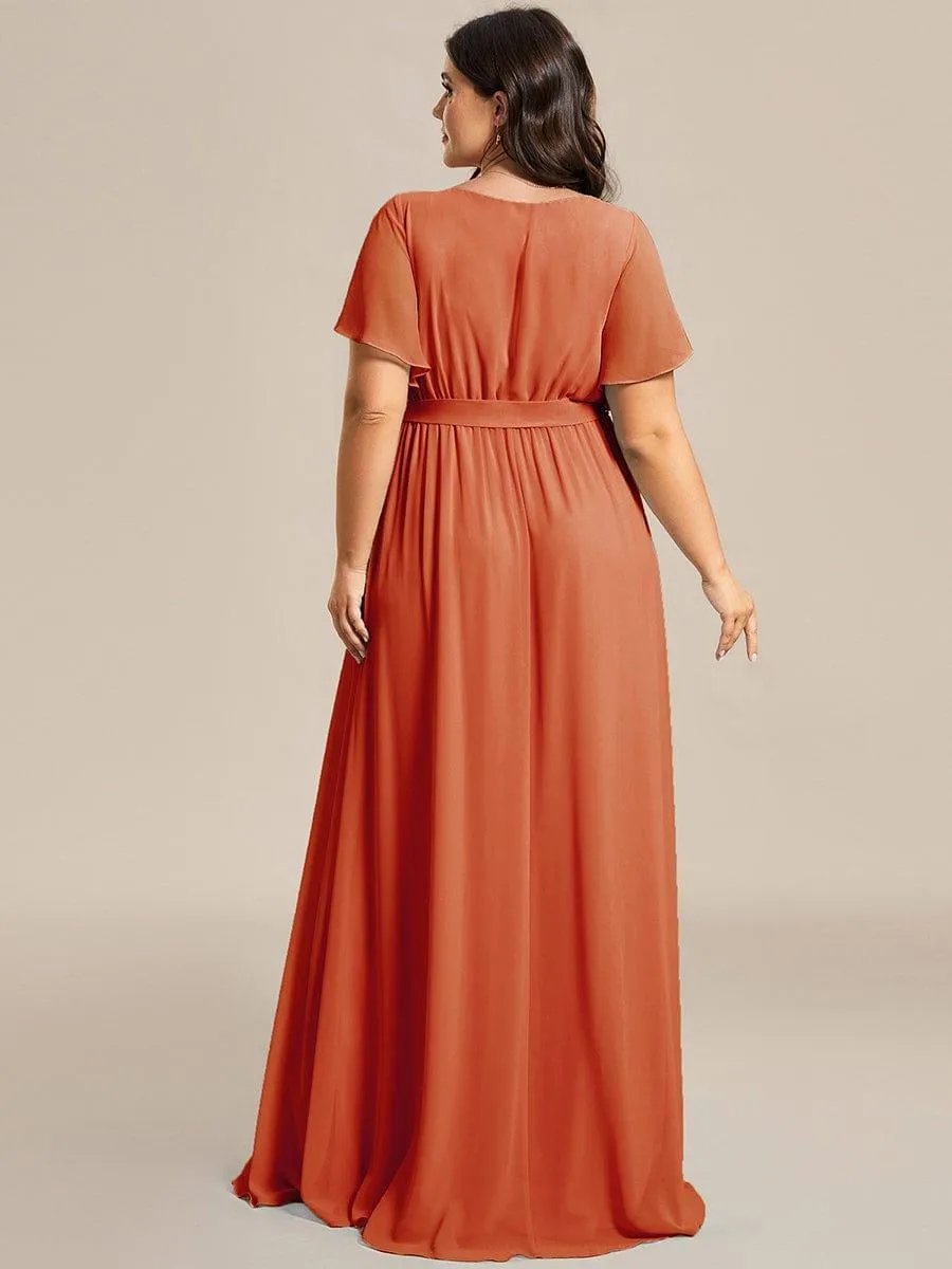 Robe de soirée en mousseline de soie longue de grande taille à encolure en V Maxi