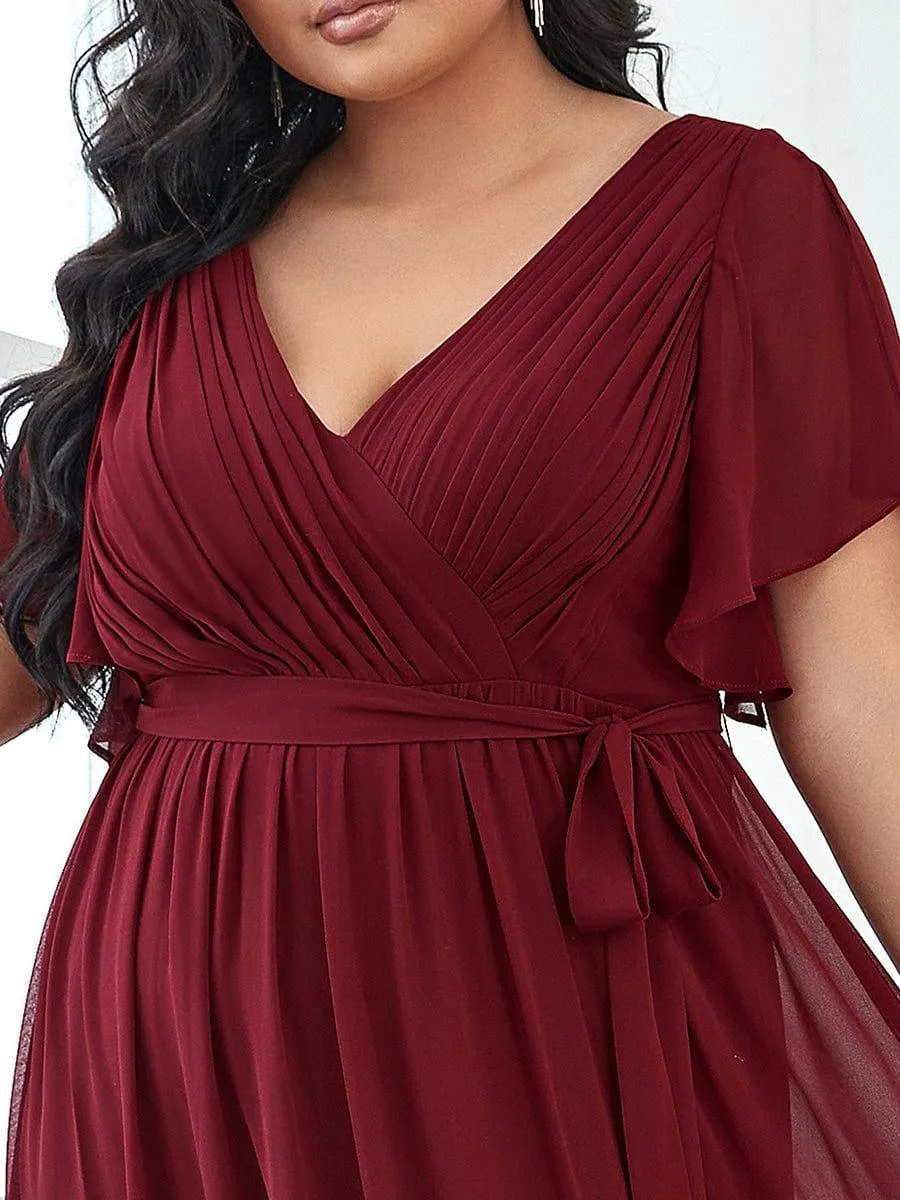 Robe de soirée en mousseline de soie longue de grande taille à encolure en V Maxi