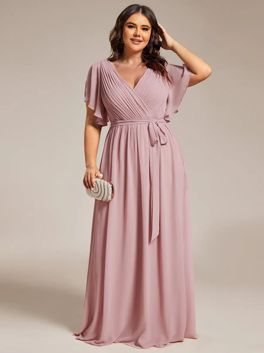 Robe de soirée en mousseline de soie longue de grande taille à encolure en V Maxi