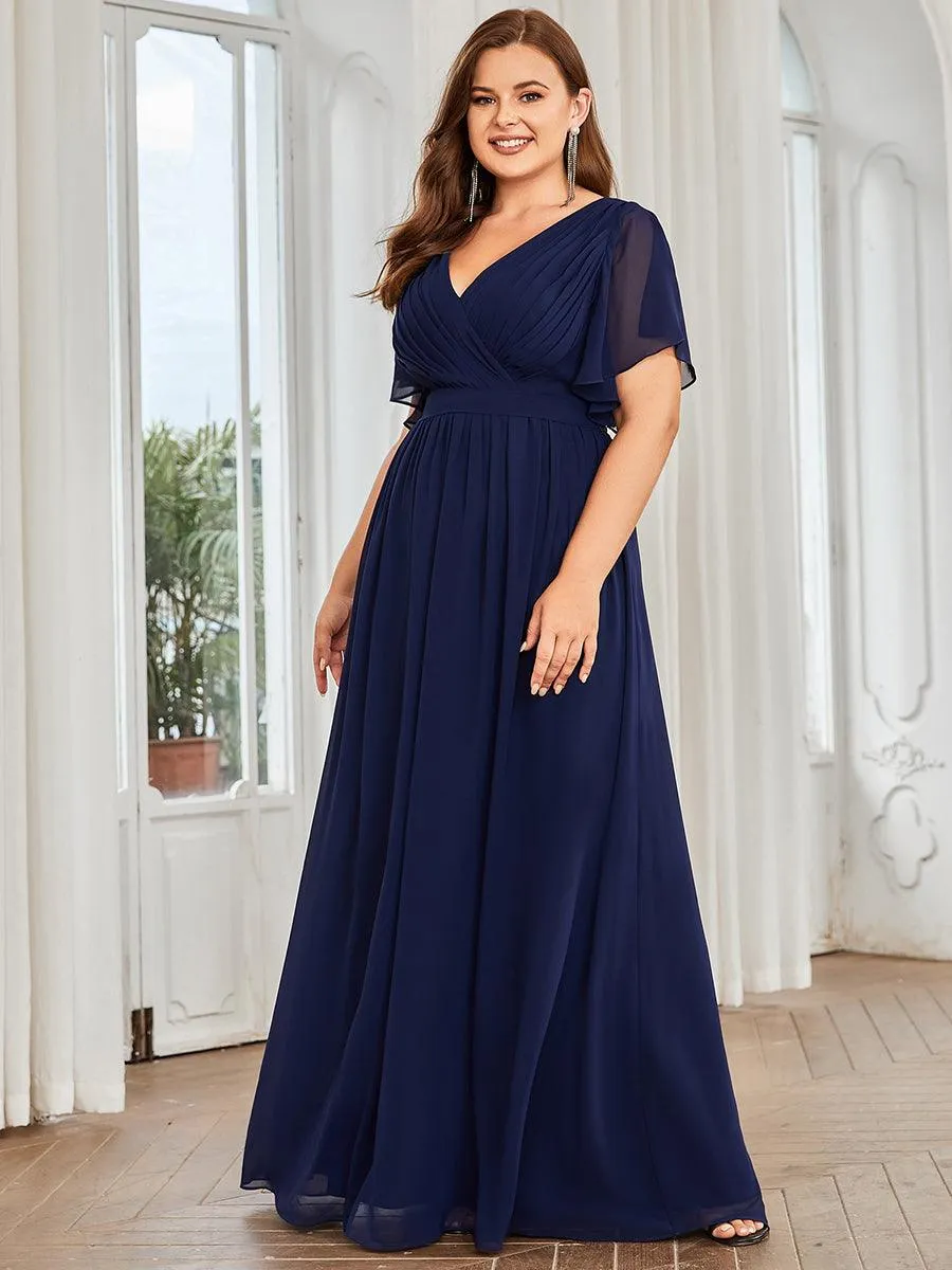 Robe de soirée en mousseline de soie longue de grande taille à encolure en V Maxi