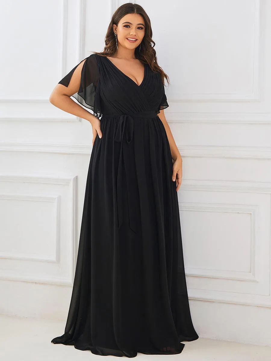 Robe de soirée en mousseline de soie longue de grande taille à encolure en V Maxi