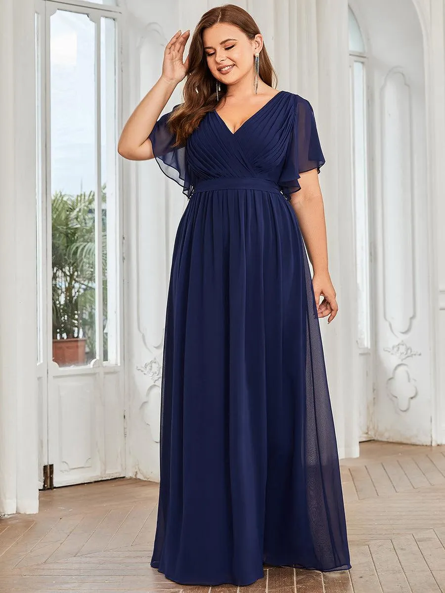 Robe de soirée en mousseline de soie longue de grande taille à encolure en V Maxi