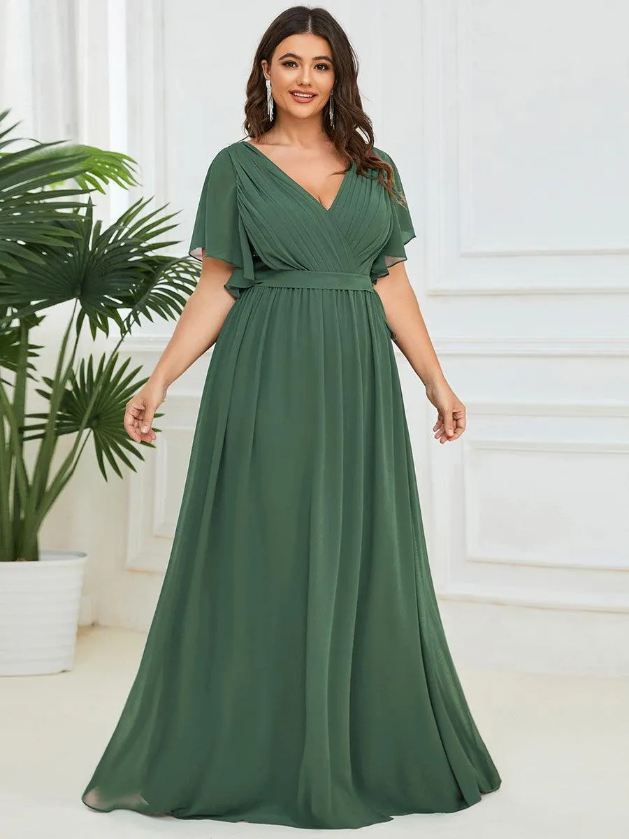 Robe de soirée en mousseline de soie longue de grande taille à encolure en V Maxi