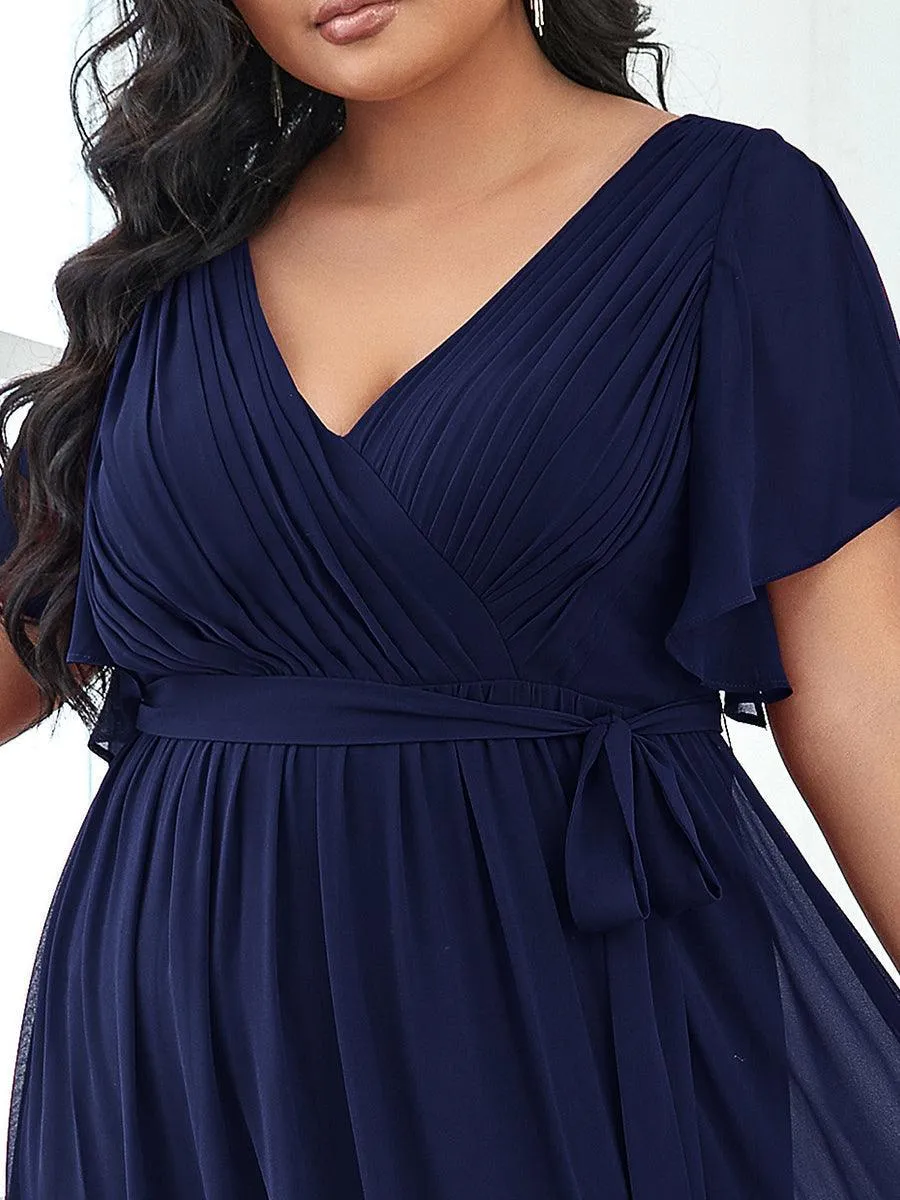 Robe de soirée en mousseline de soie longue de grande taille à encolure en V Maxi