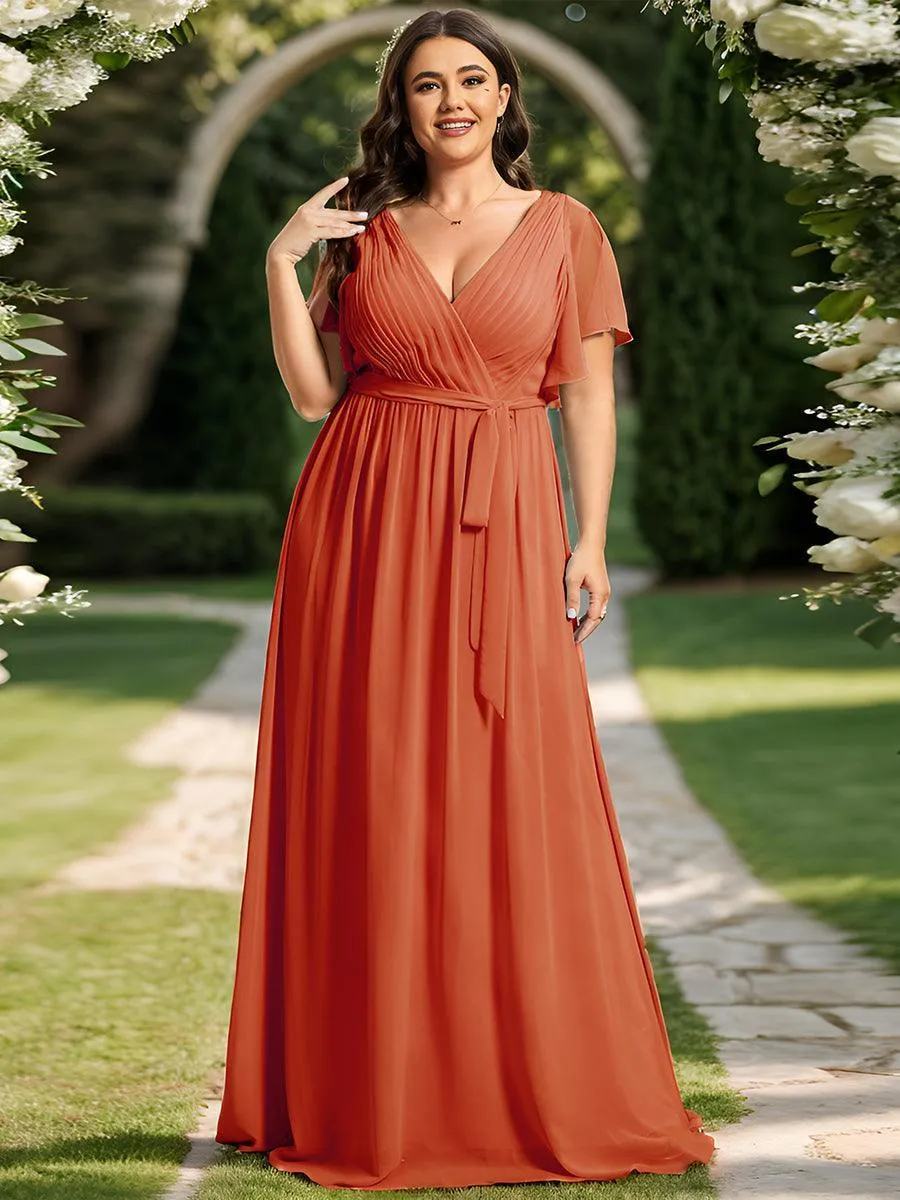 Robe de soirée en mousseline de soie longue de grande taille à encolure en V Maxi