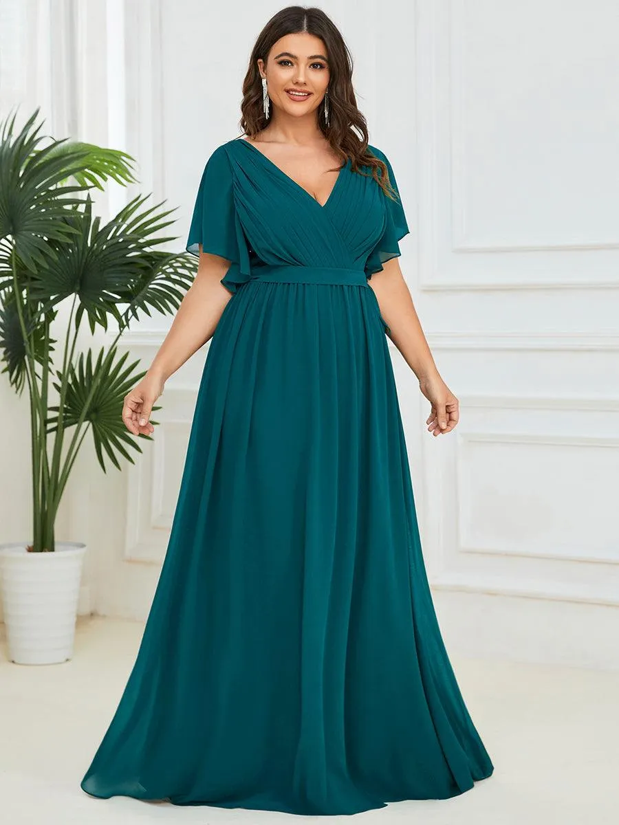 Robe de soirée en mousseline de soie longue de grande taille à encolure en V Maxi