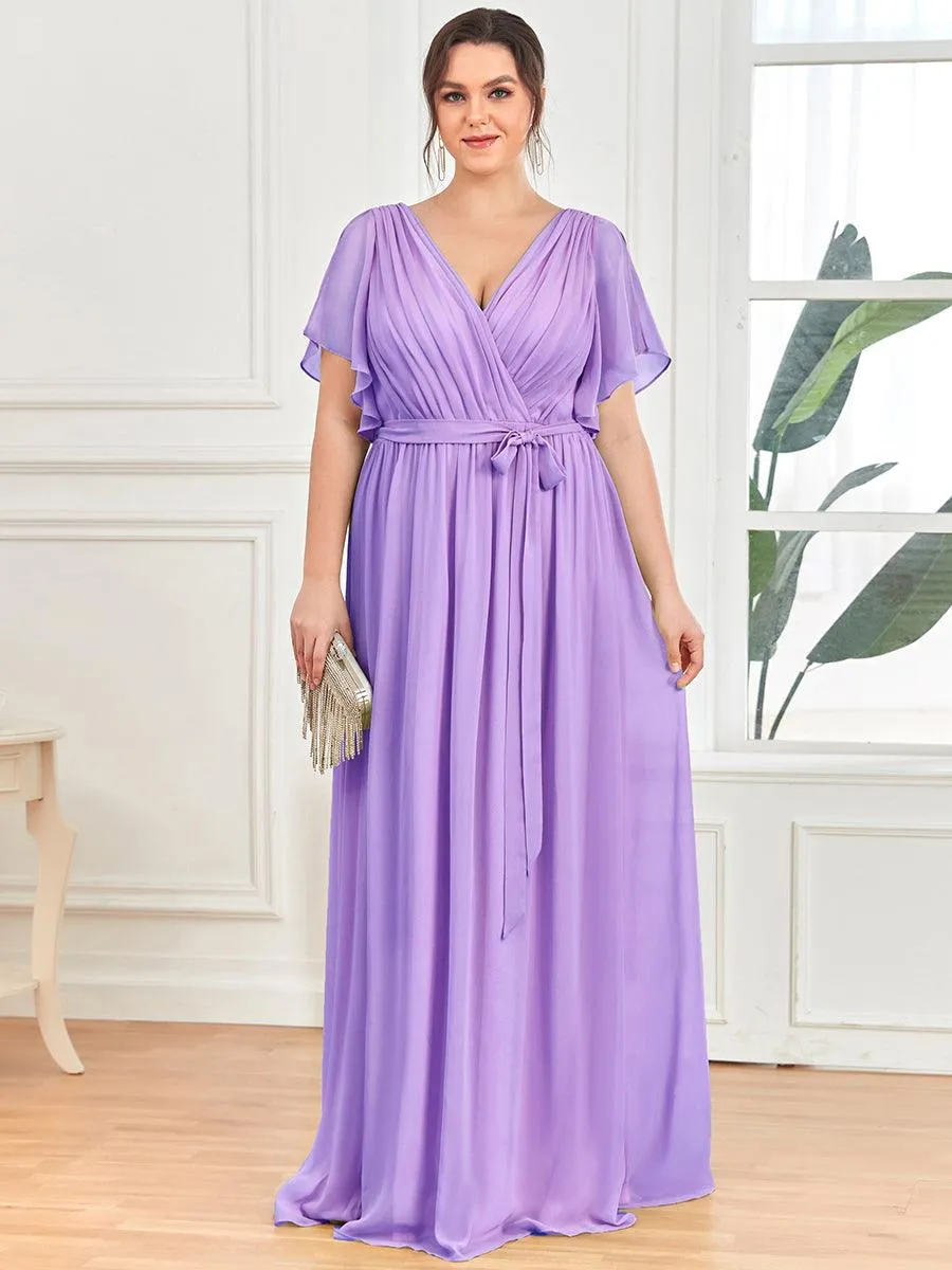 Robe de soirée en mousseline de soie longue de grande taille à encolure en V Maxi