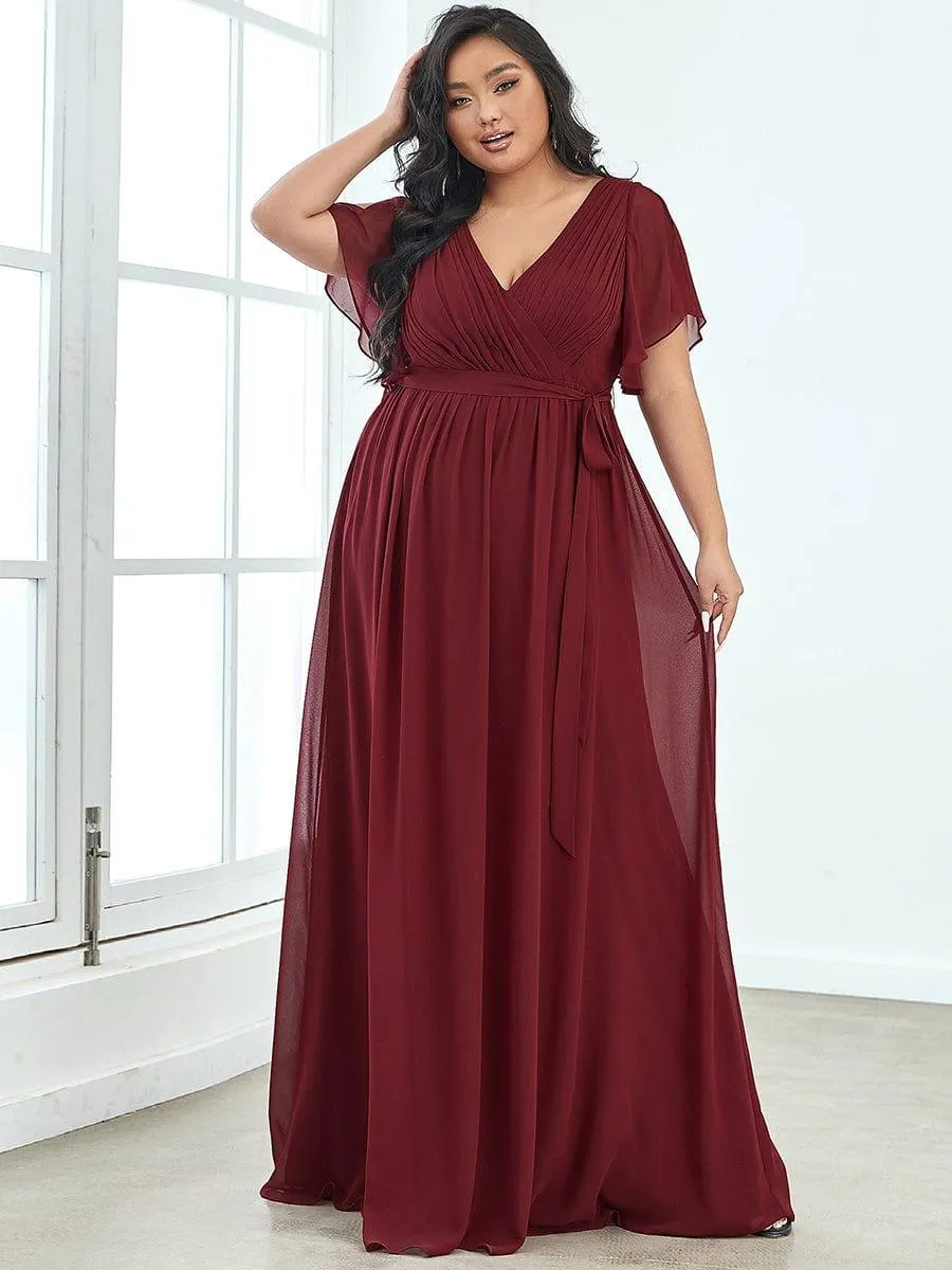 Robe de soirée en mousseline de soie longue de grande taille à encolure en V Maxi