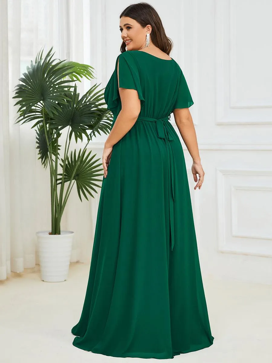 Robe de soirée en mousseline de soie longue de grande taille à encolure en V Maxi