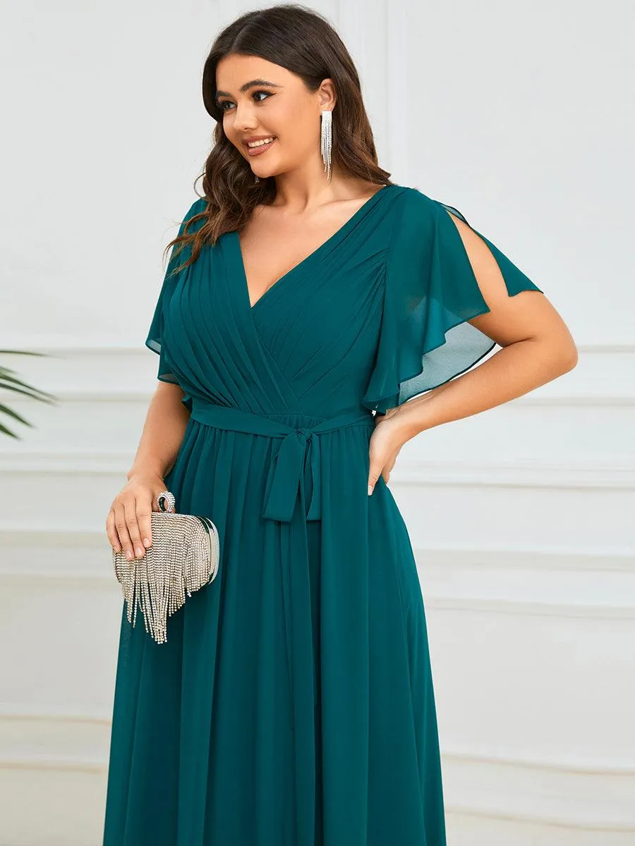 Robe de soirée en mousseline de soie longue de grande taille à encolure en V Maxi