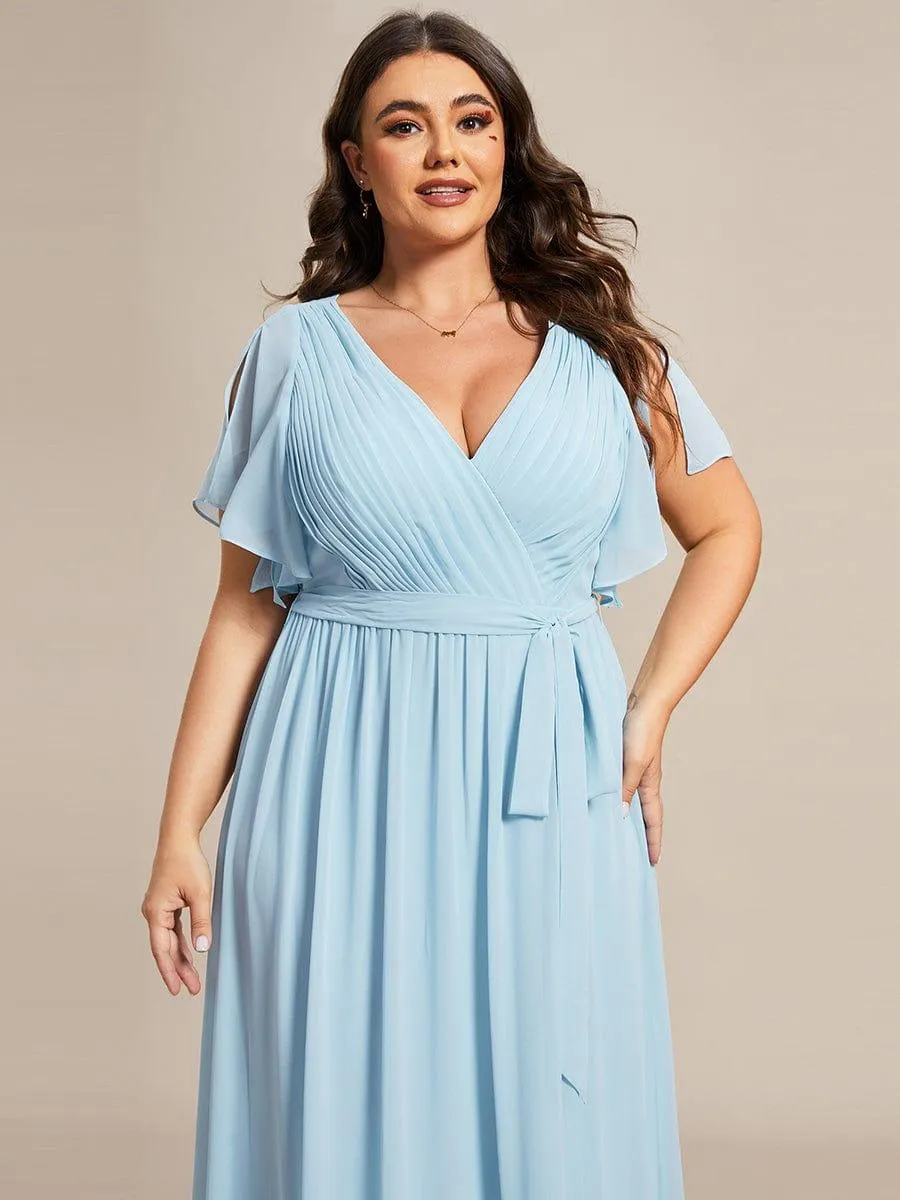 Robe de soirée en mousseline de soie longue de grande taille à encolure en V Maxi