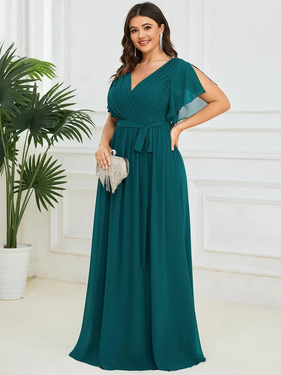 Robe de soirée en mousseline de soie longue de grande taille à encolure en V Maxi