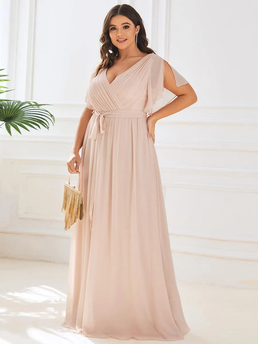 Robe de soirée en mousseline de soie longue de grande taille à encolure en V Maxi