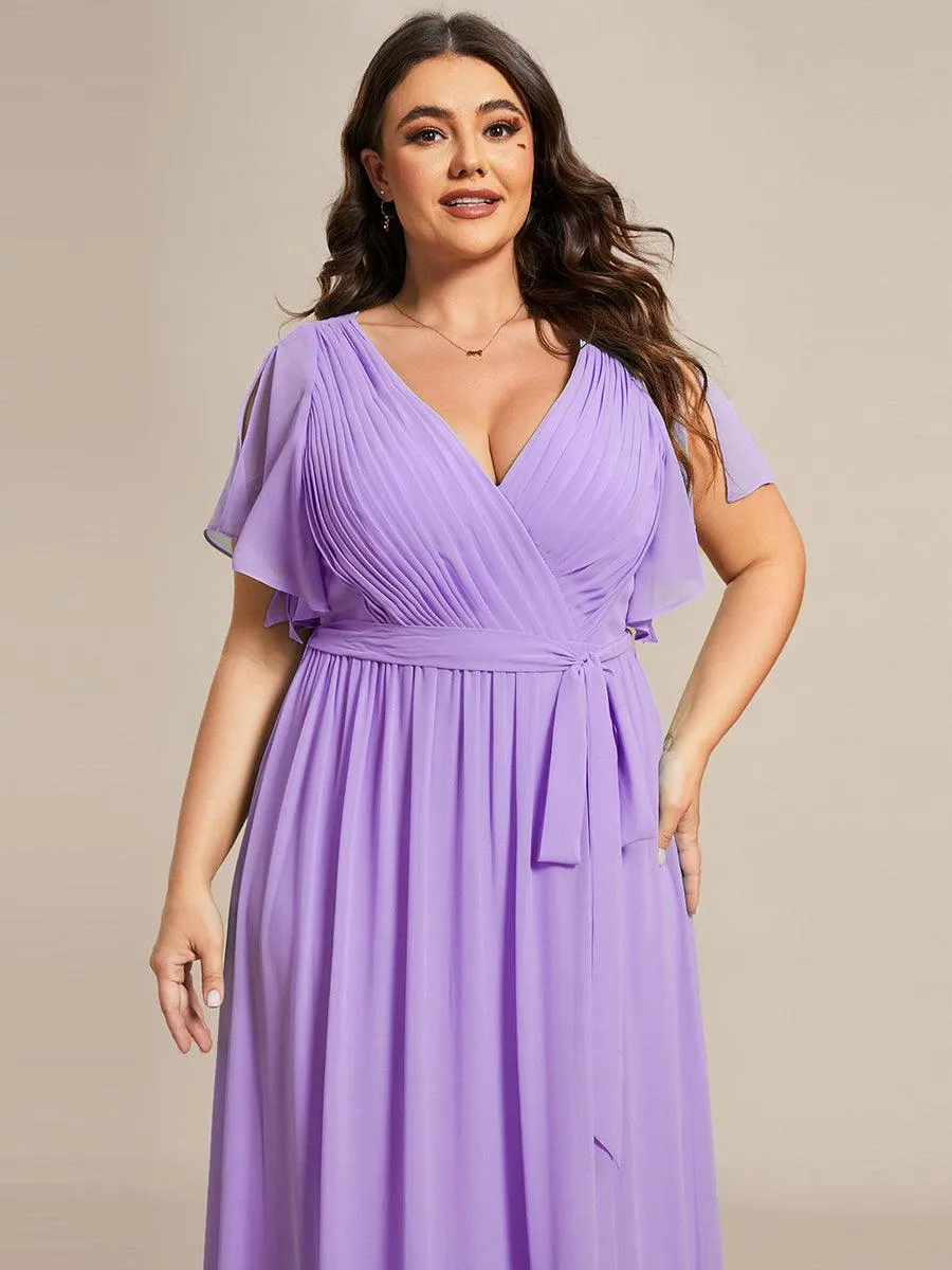 Robe de soirée en mousseline de soie longue de grande taille à encolure en V Maxi