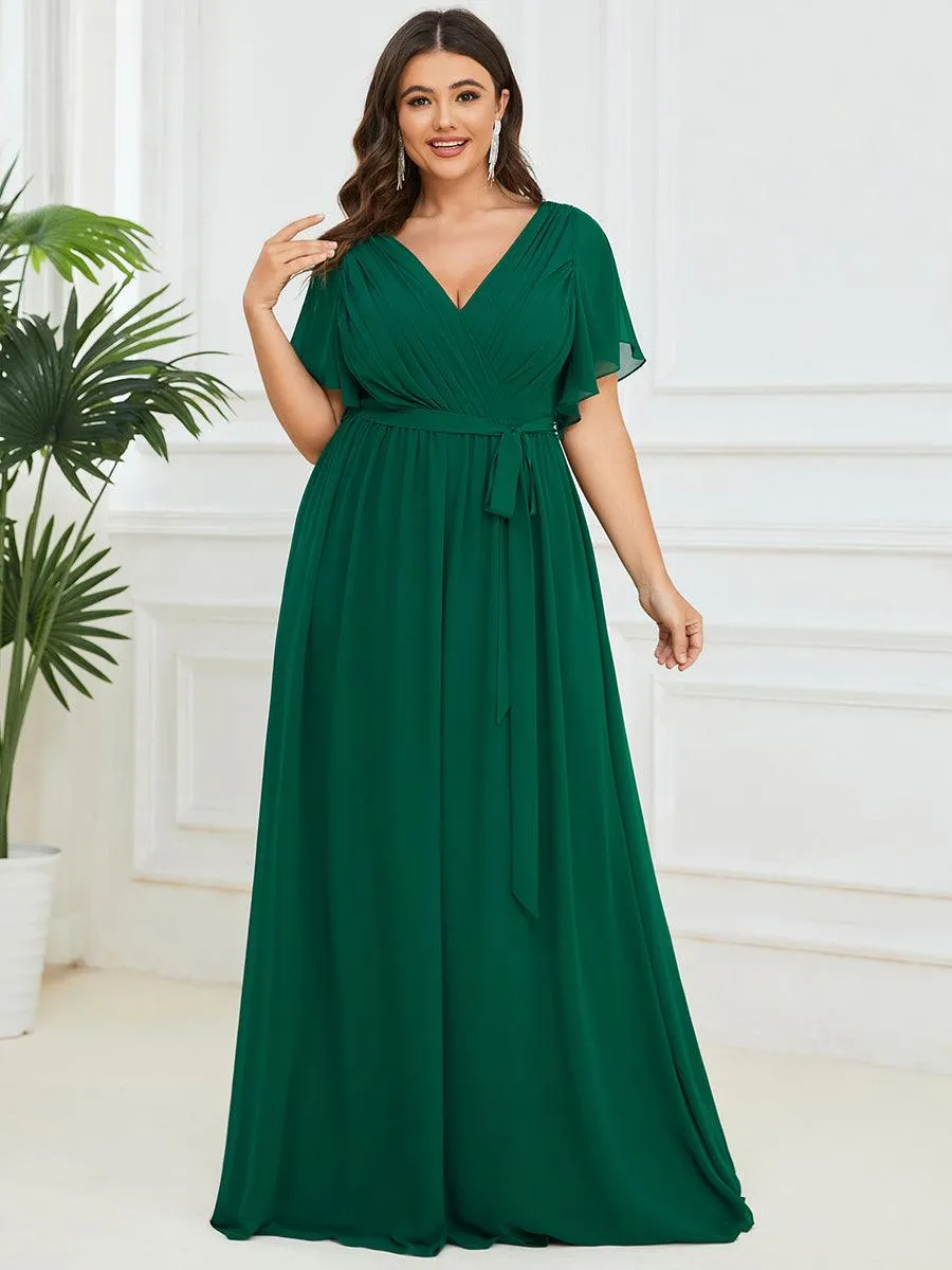Robe de soirée en mousseline de soie longue de grande taille à encolure en V Maxi