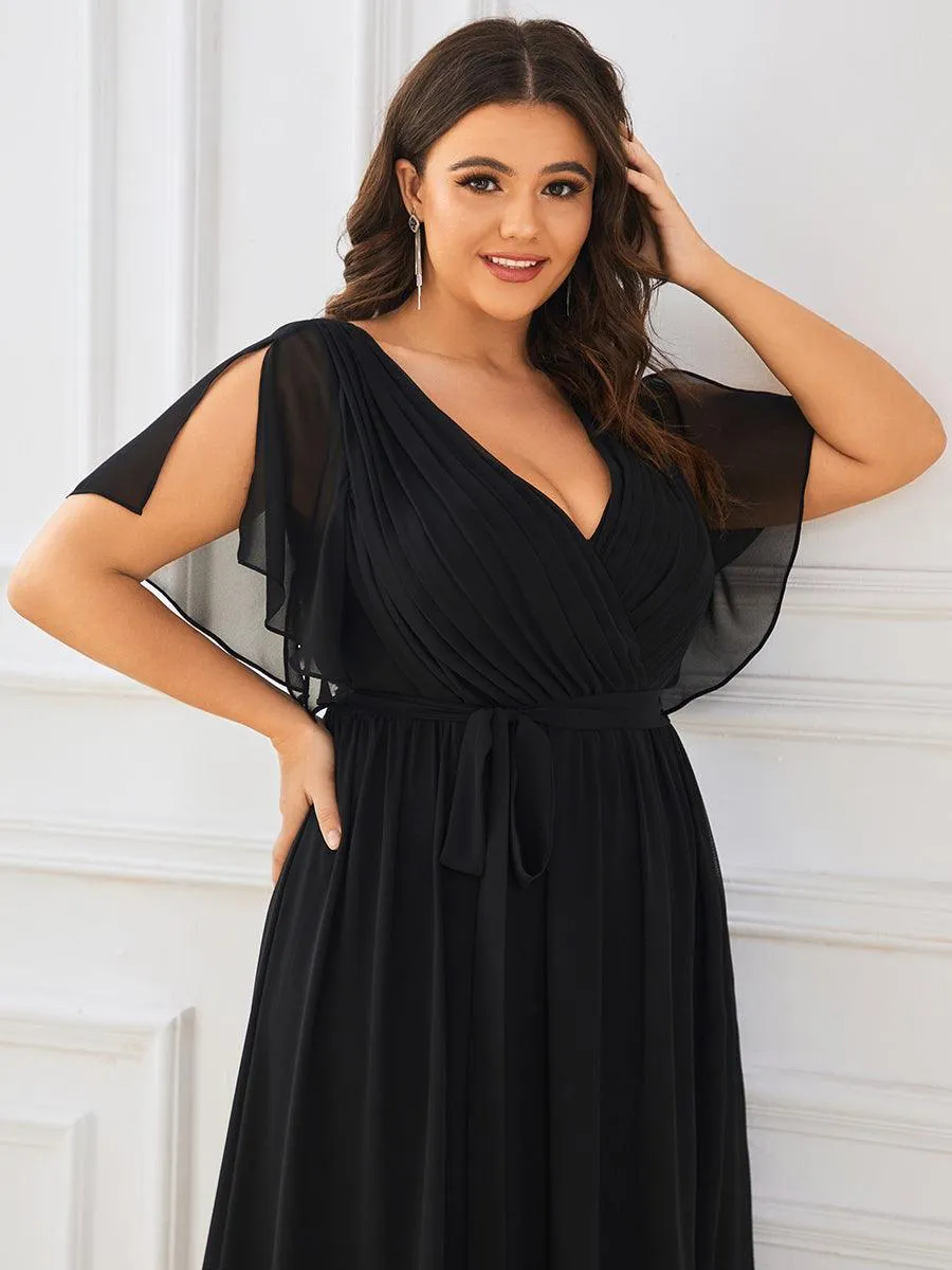 Robe de soirée en mousseline de soie longue de grande taille à encolure en V Maxi