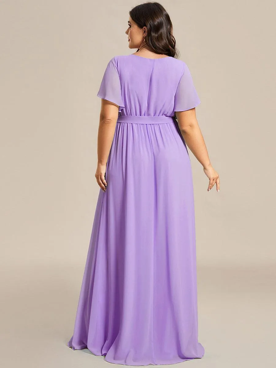 Robe de soirée en mousseline de soie longue de grande taille à encolure en V Maxi