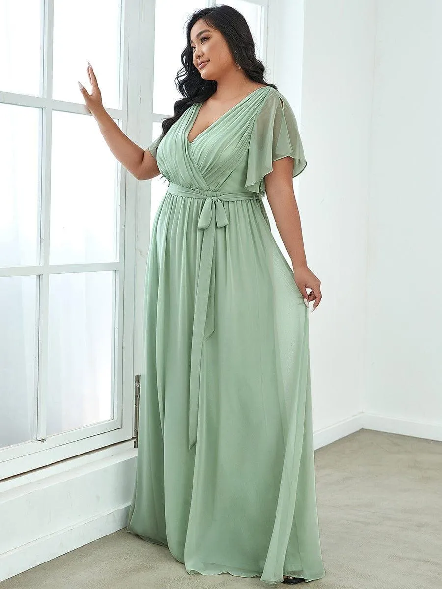 Robe de soirée en mousseline de soie longue de grande taille à encolure en V Maxi