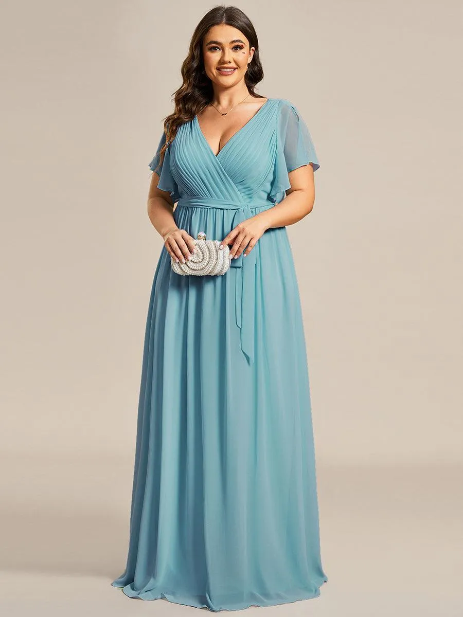 Robe de soirée en mousseline de soie longue de grande taille à encolure en V Maxi