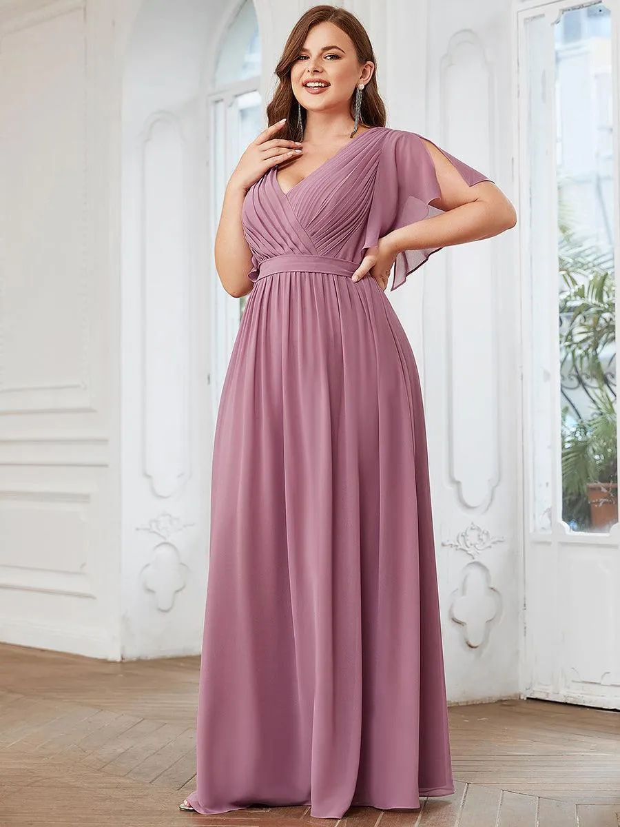 Robe de soirée en mousseline de soie longue de grande taille à encolure en V Maxi