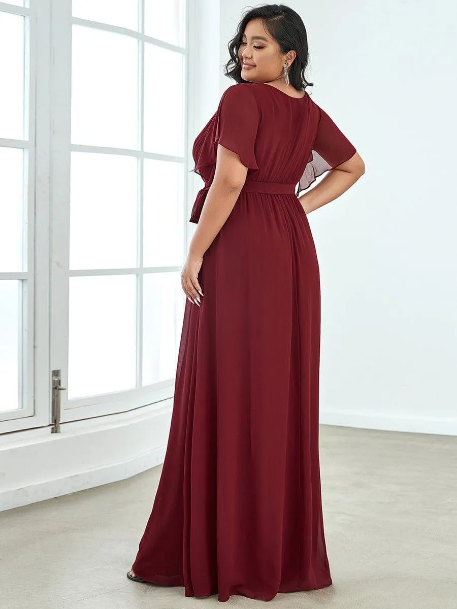 Robe de soirée en mousseline de soie longue de grande taille à encolure en V Maxi