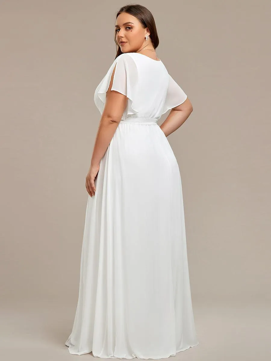 Robe de soirée en mousseline de soie longue de grande taille à encolure en V Maxi