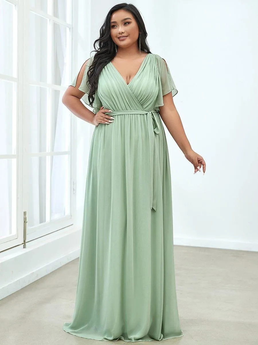 Robe de soirée en mousseline de soie longue de grande taille à encolure en V Maxi