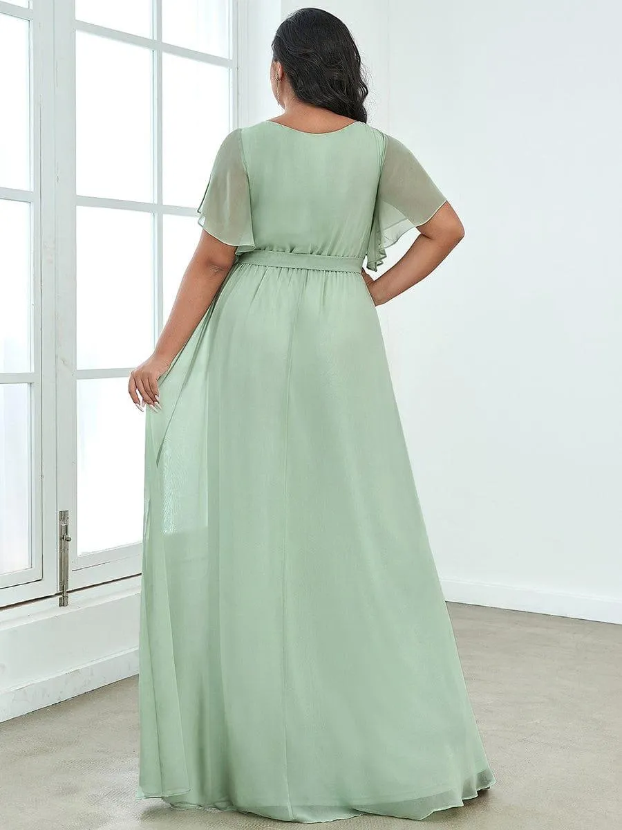 Robe de soirée en mousseline de soie longue de grande taille à encolure en V Maxi