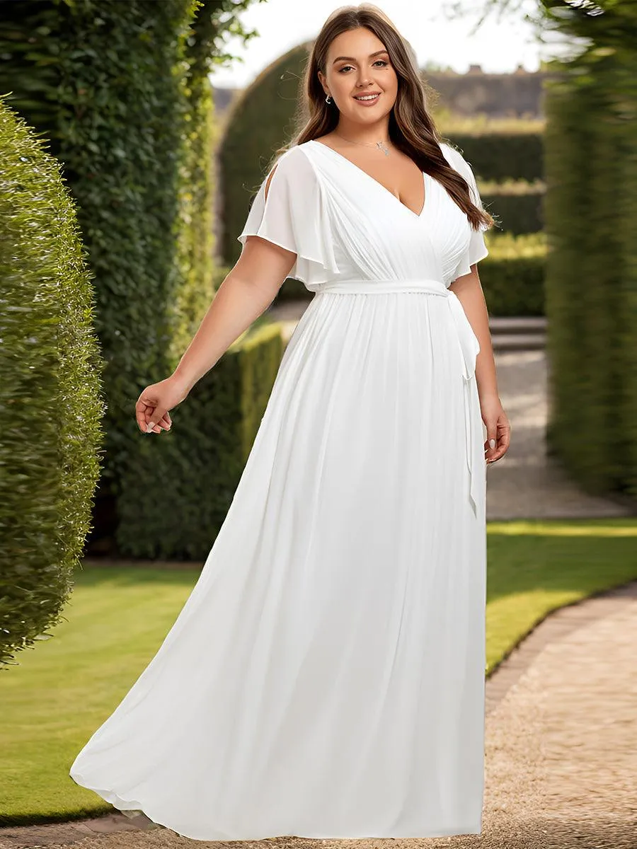 Robe de soirée en mousseline de soie longue de grande taille à encolure en V Maxi