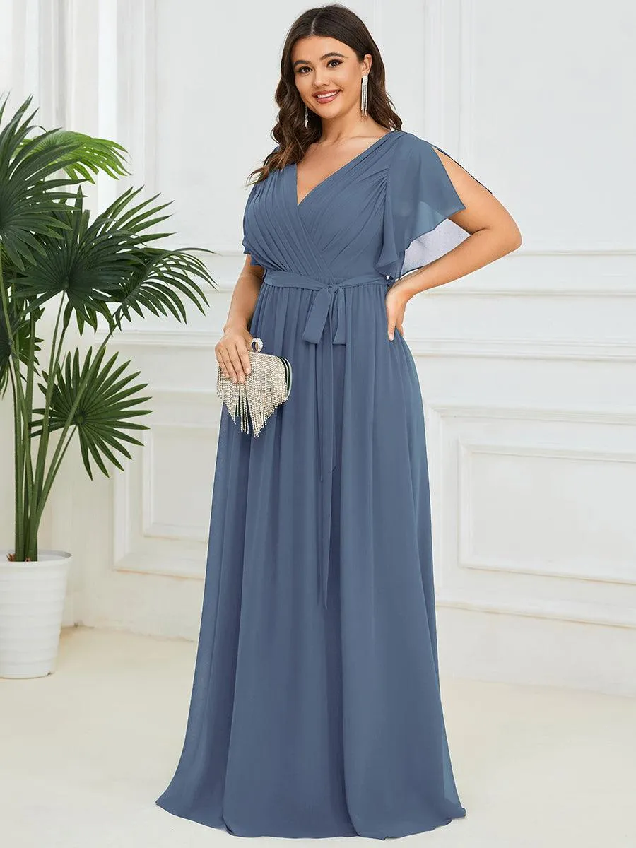 Robe de soirée en mousseline de soie longue de grande taille à encolure en V Maxi