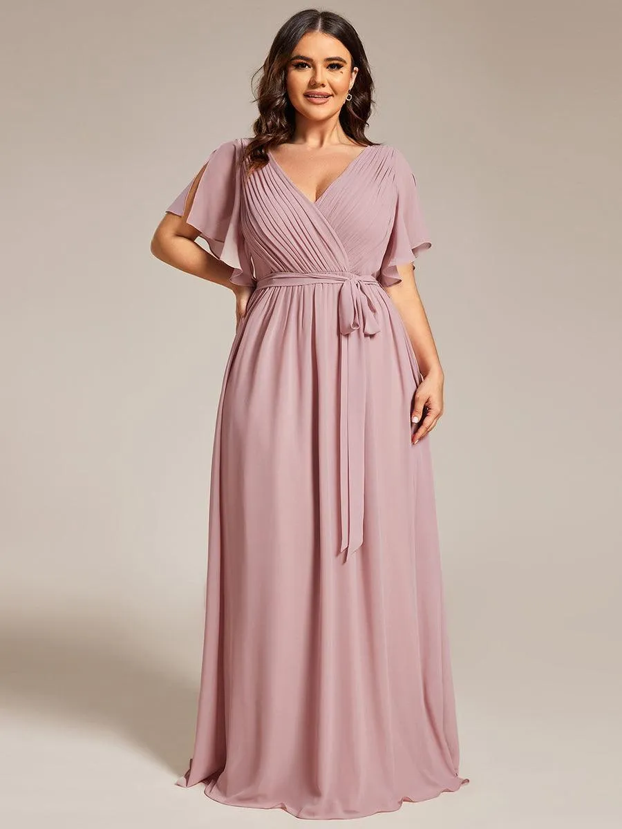 Robe de soirée en mousseline de soie longue de grande taille à encolure en V Maxi
