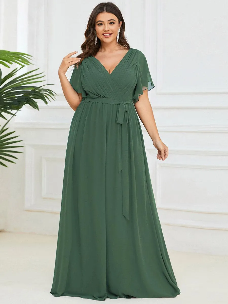 Robe de soirée en mousseline de soie longue de grande taille à encolure en V Maxi