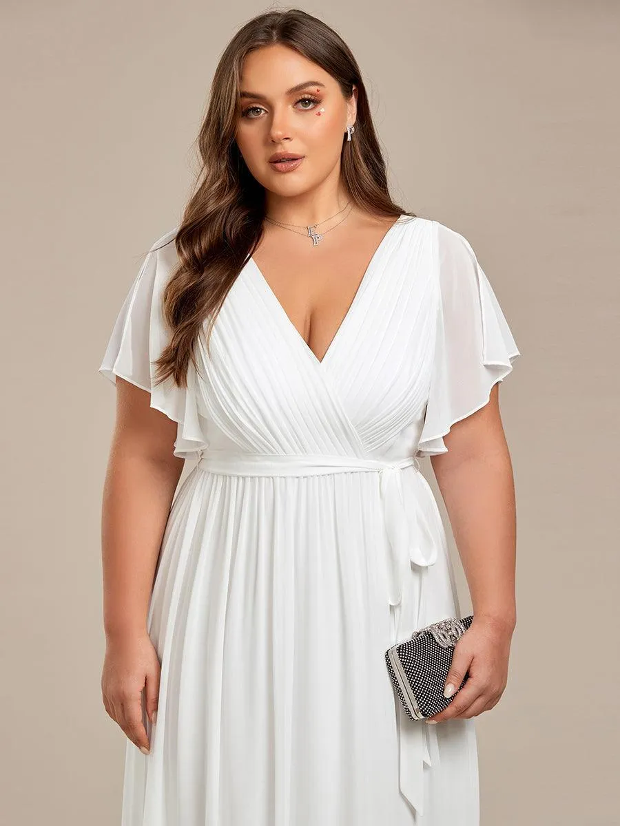 Robe de soirée en mousseline de soie longue de grande taille à encolure en V Maxi