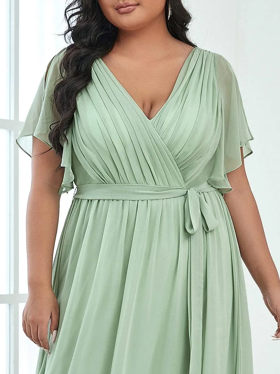 Robe de soirée en mousseline de soie longue de grande taille à encolure en V Maxi