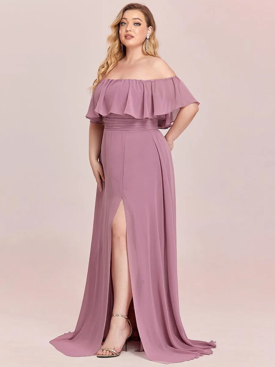 Robe de soirée Grande taille à volants et épaules dénudées