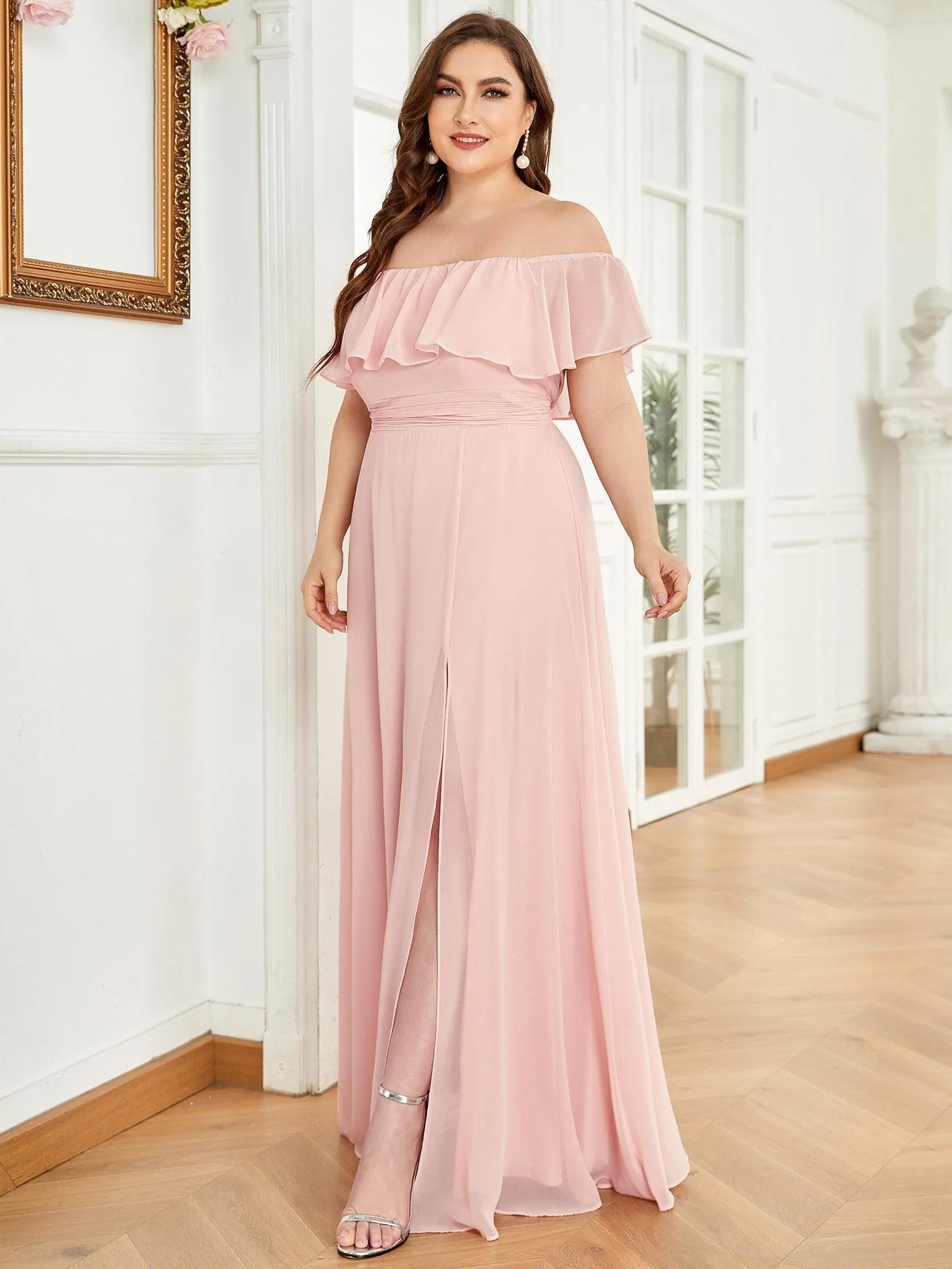 Robe de soirée Grande taille à volants et épaules dénudées