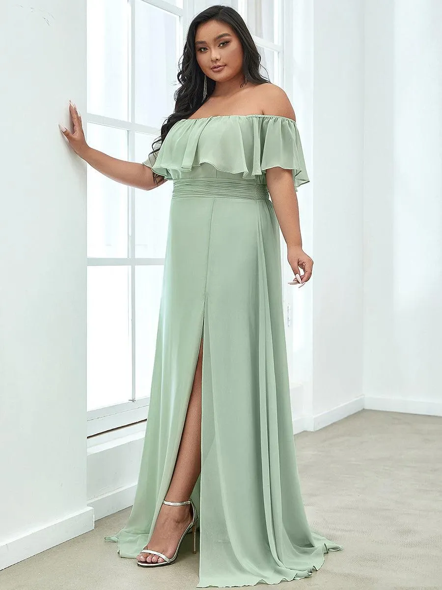 Robe de soirée Grande taille à volants et épaules dénudées