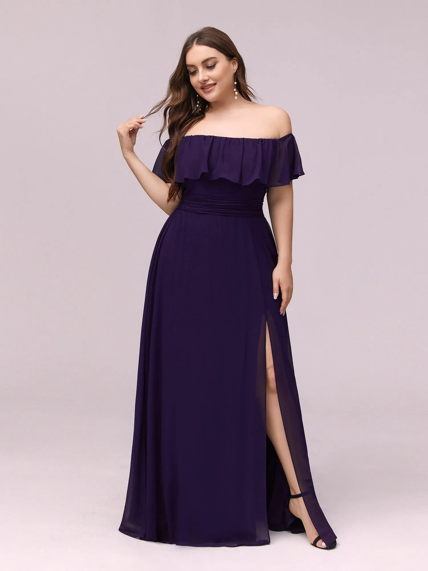Robe de soirée Grande taille à volants et épaules dénudées
