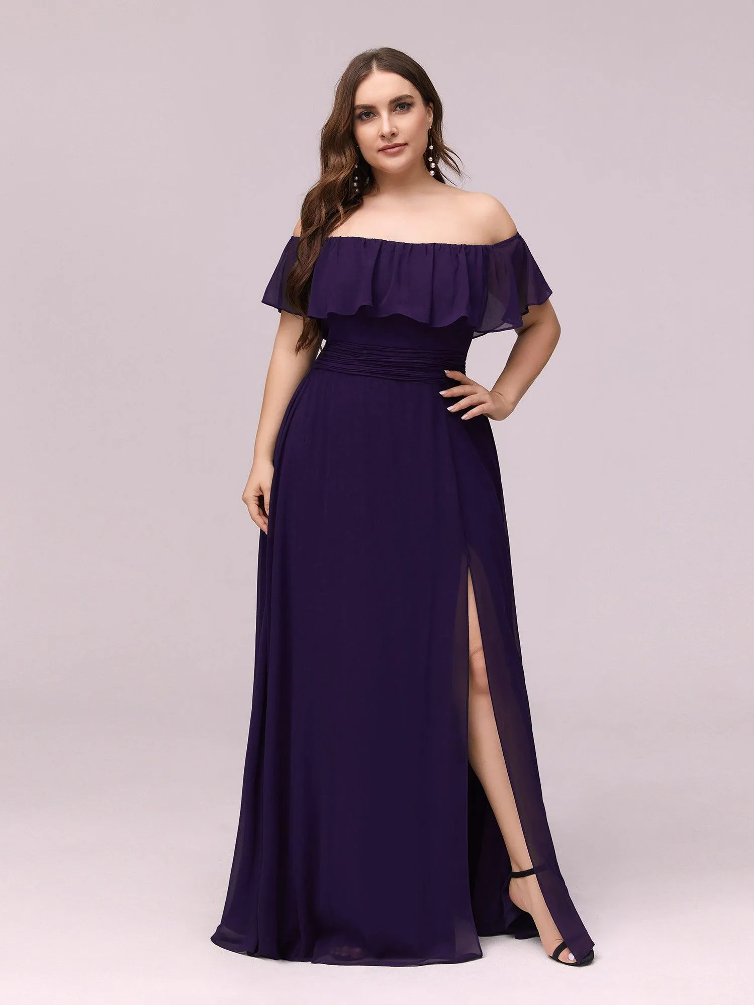 Robe de soirée Grande taille à volants et épaules dénudées