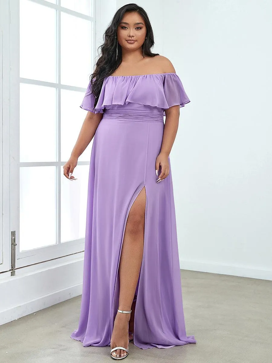 Robe de soirée Grande taille à volants et épaules dénudées