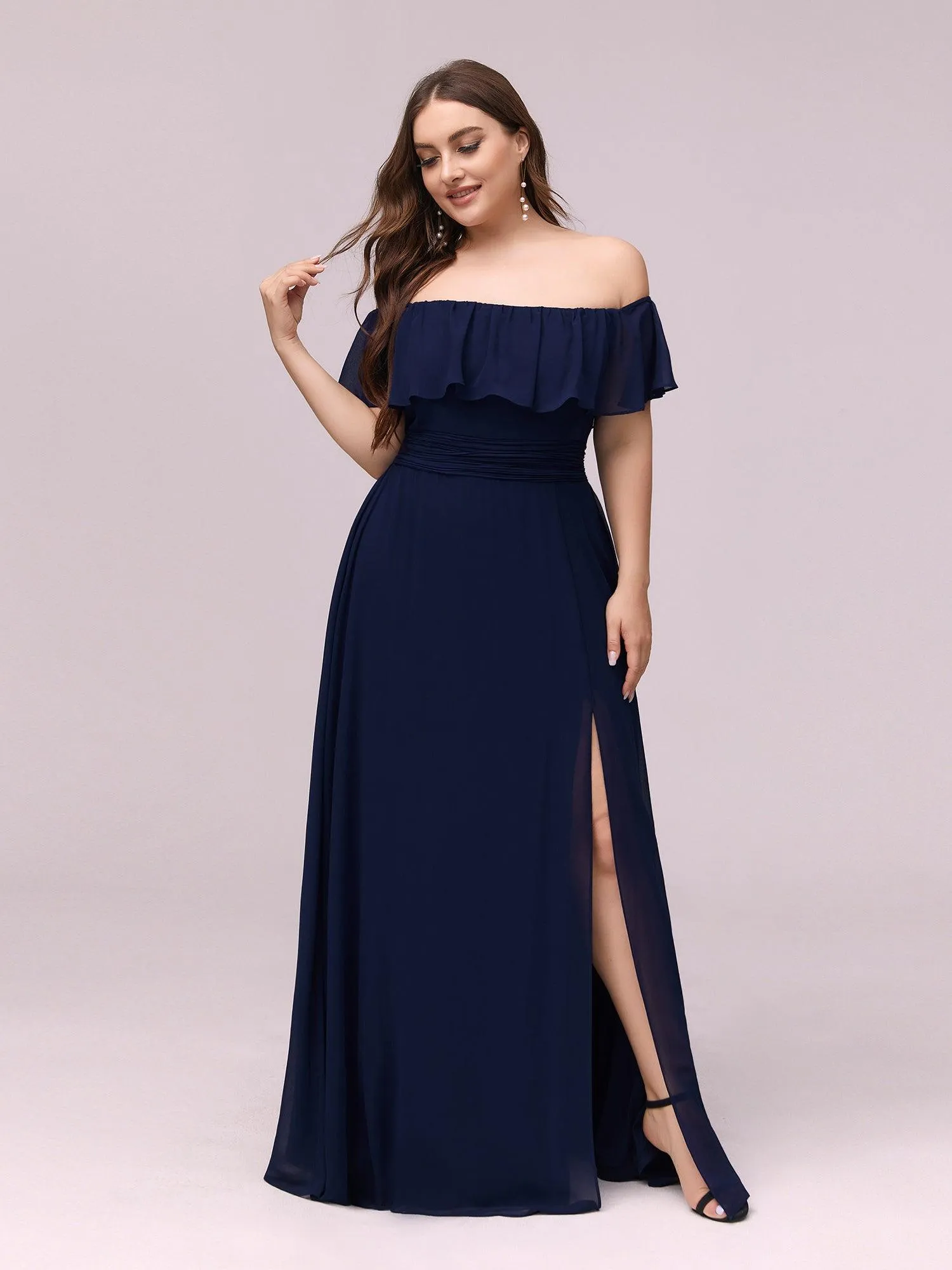 Robe de soirée Grande taille à volants et épaules dénudées