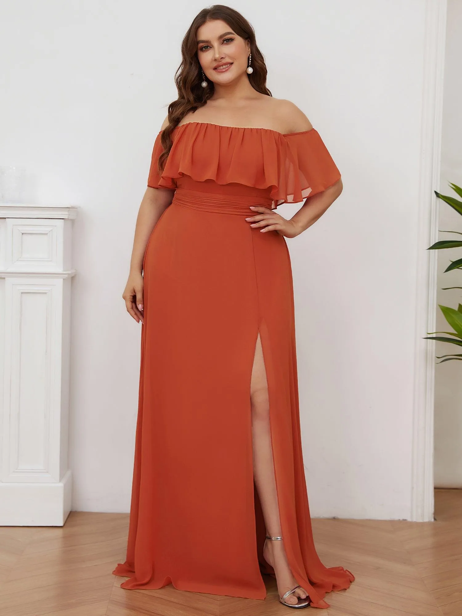 Robe de soirée Grande taille à volants et épaules dénudées