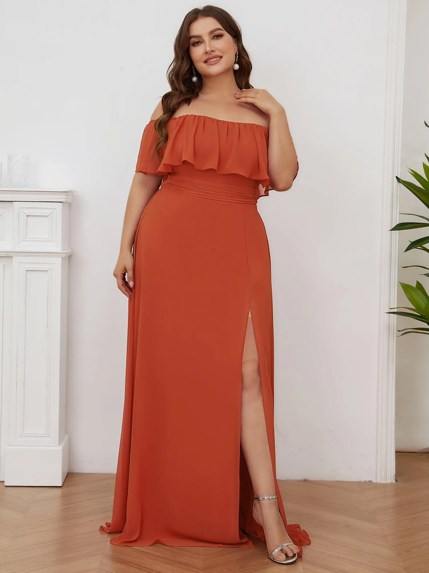 Robe de soirée Grande taille à volants et épaules dénudées
