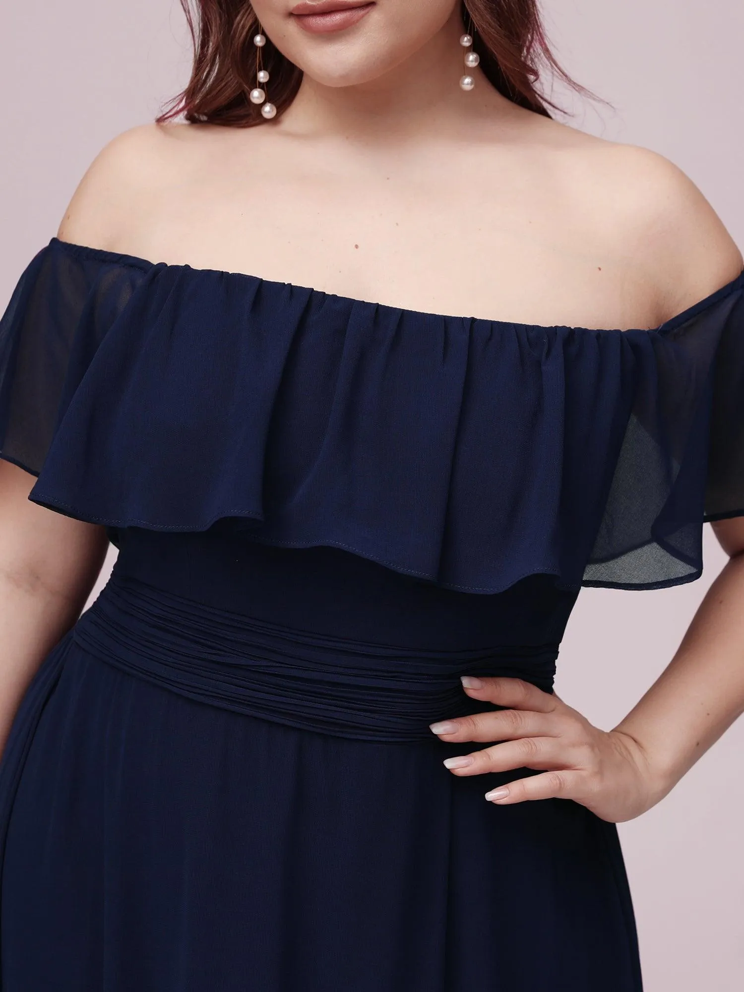Robe de soirée Grande taille à volants et épaules dénudées