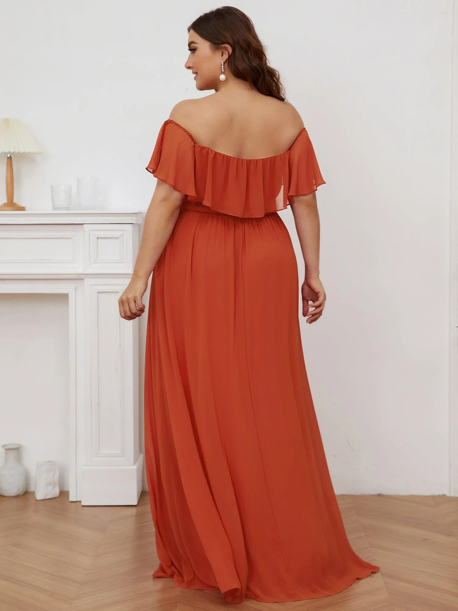 Robe de soirée Grande taille à volants et épaules dénudées