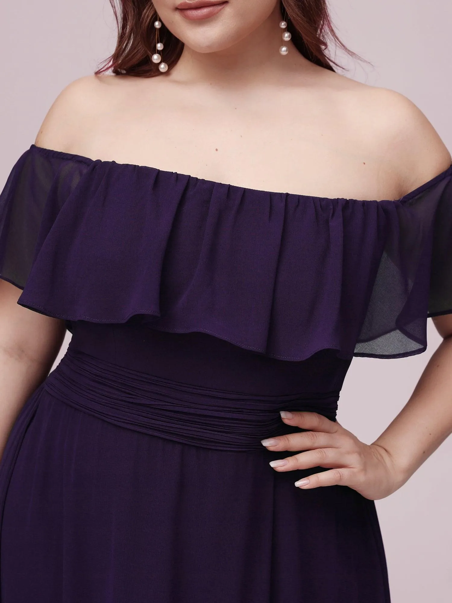 Robe de soirée Grande taille à volants et épaules dénudées