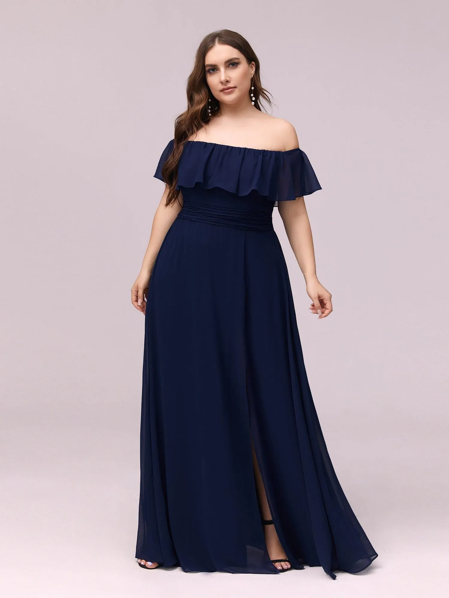 Robe de soirée Grande taille à volants et épaules dénudées