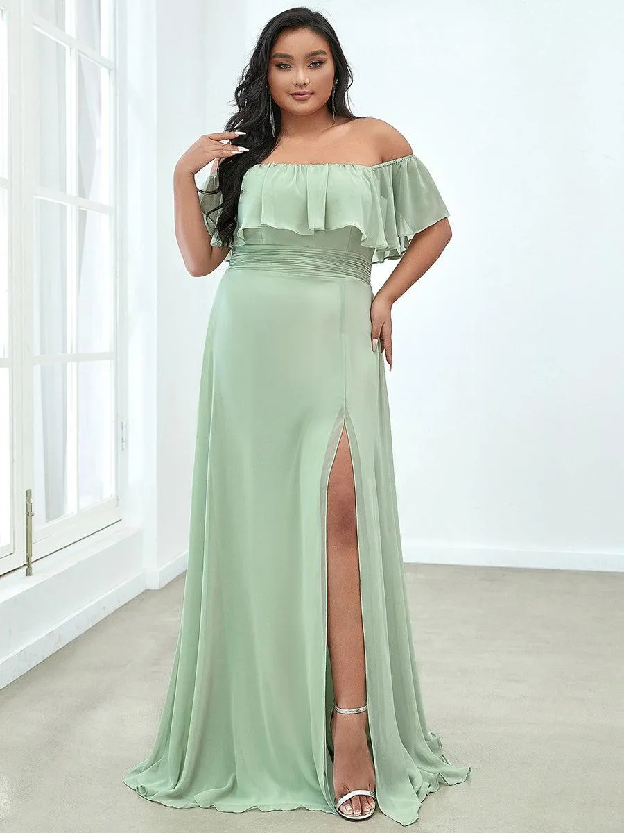 Robe de soirée Grande taille à volants et épaules dénudées